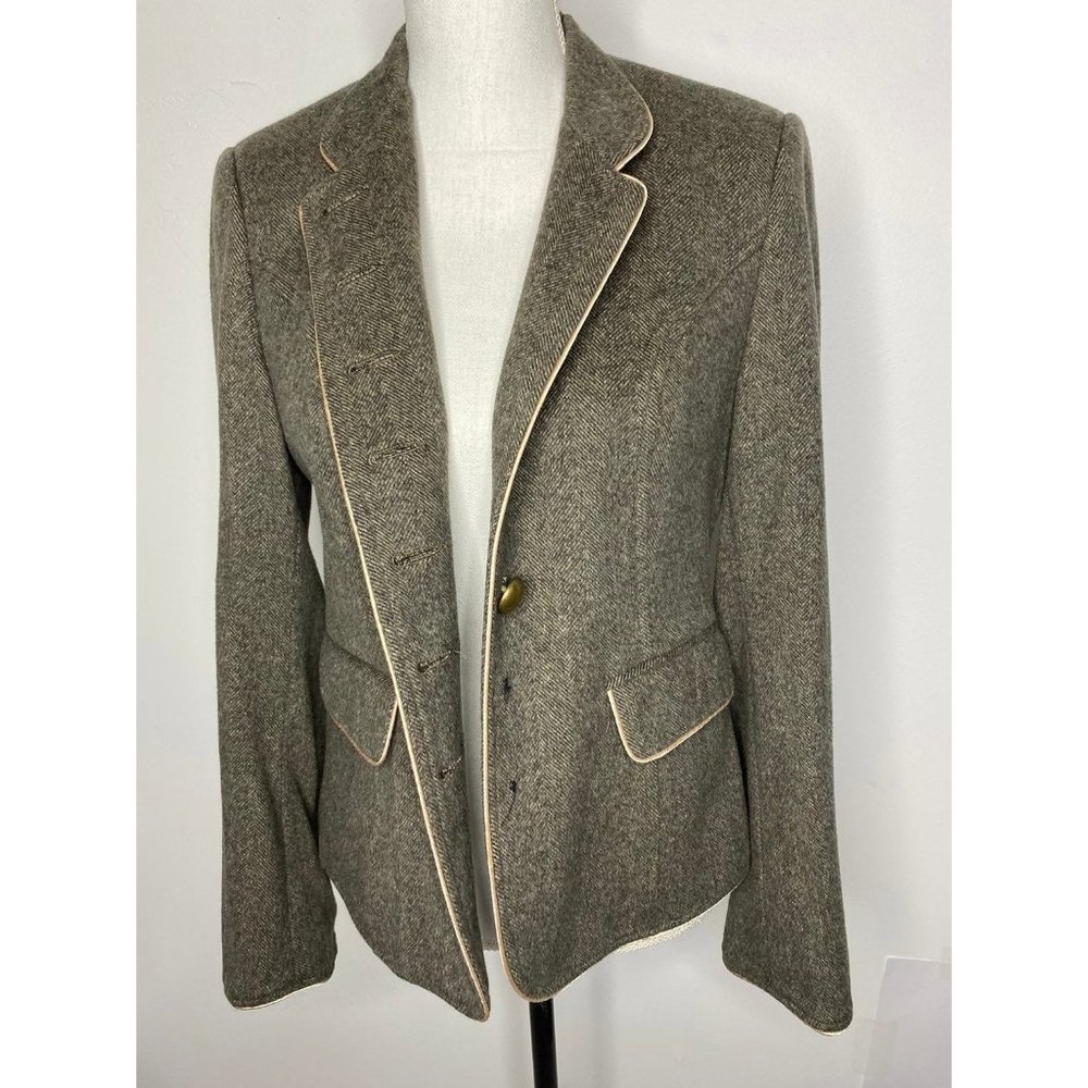 Dowry Designs Small Gray Women's Wool Blazer With Gold Buttons